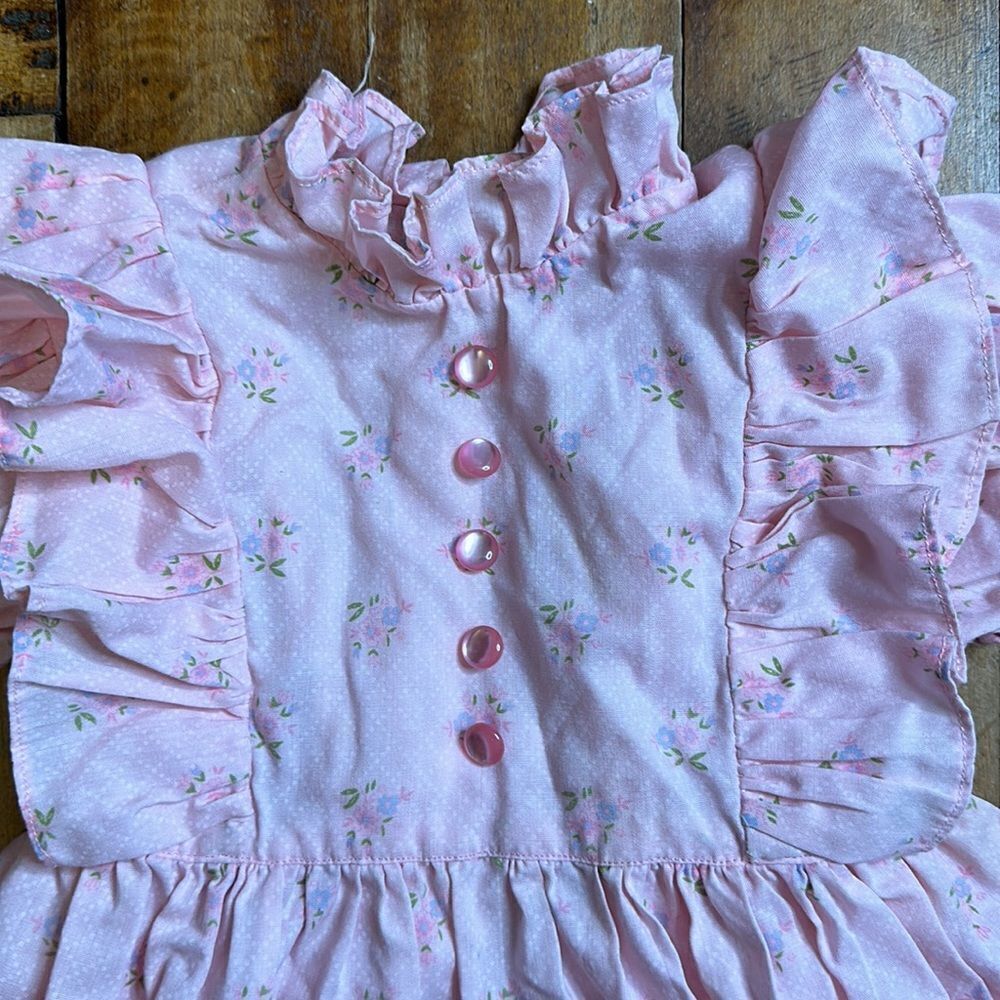Vintage Handmade dress Girls size 12 to 18 months Floral pink cottagecore easter - Picture 2 of 4